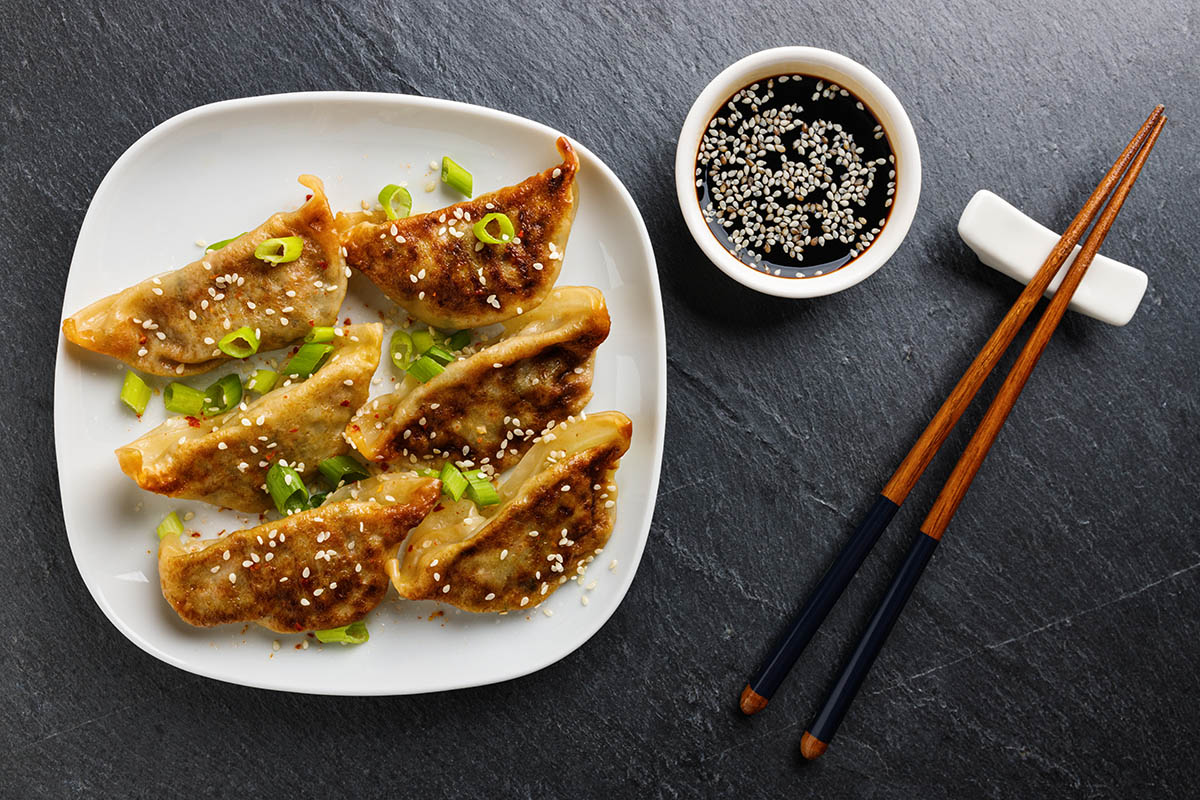 Stockfoto - Gyōza - japanische Teigtaschen mit Seam